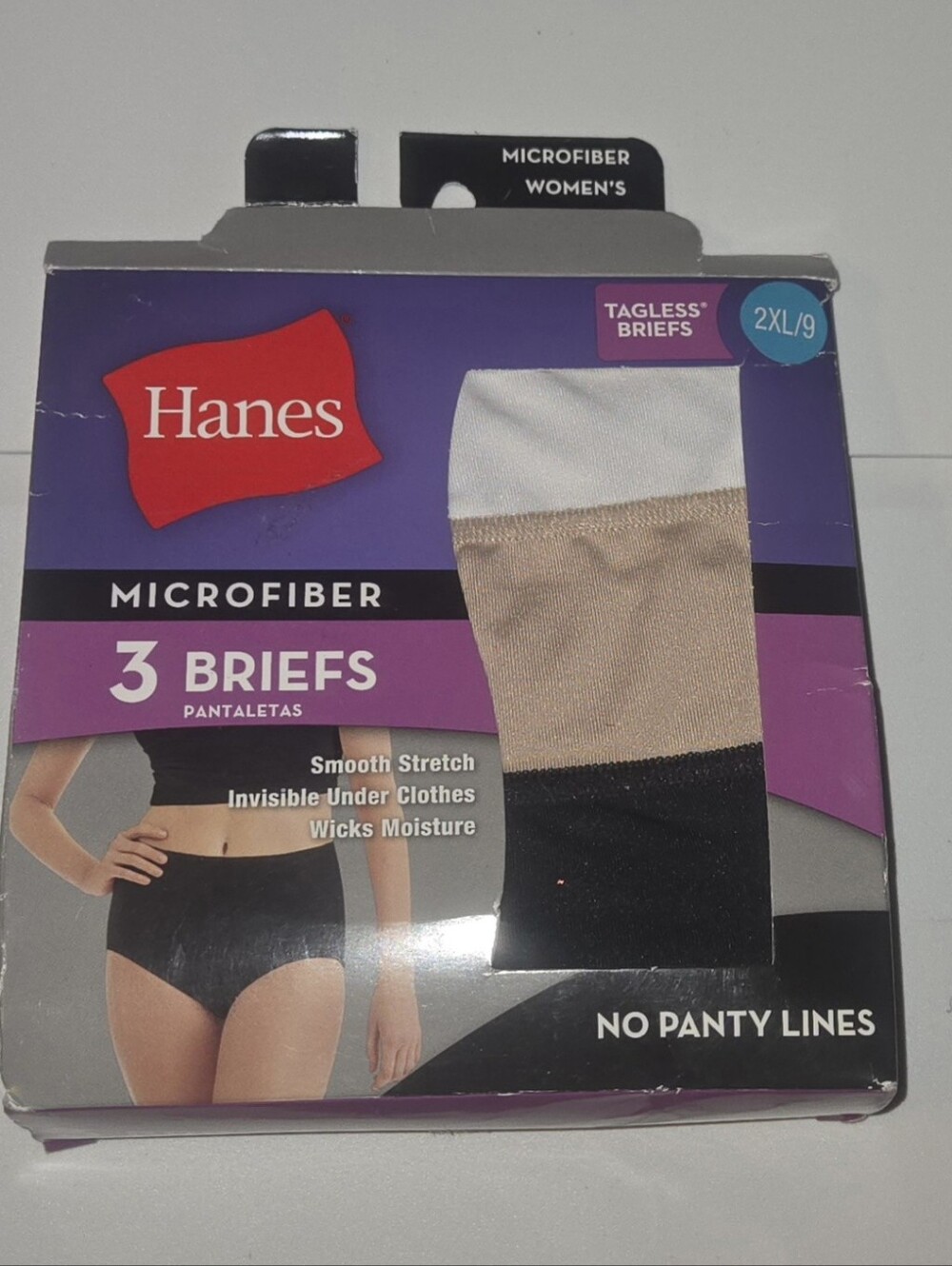 2XL/9-Hanes Women's Microfiber 3-Pack Briefs - Black, Nude, White